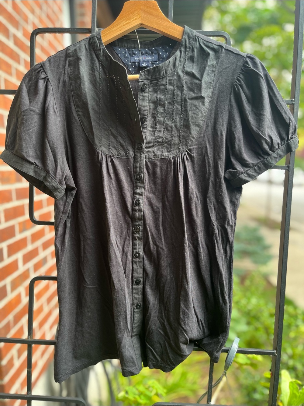 Black Short-Sleeve Button Front Women’s Shirt